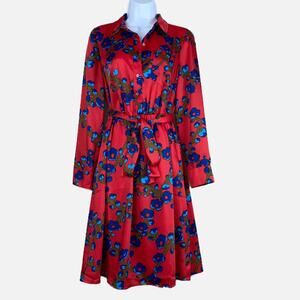 New! J. Crew Size 4 Collection Vintage Red Shirt Dress in Lattice Floral NWT